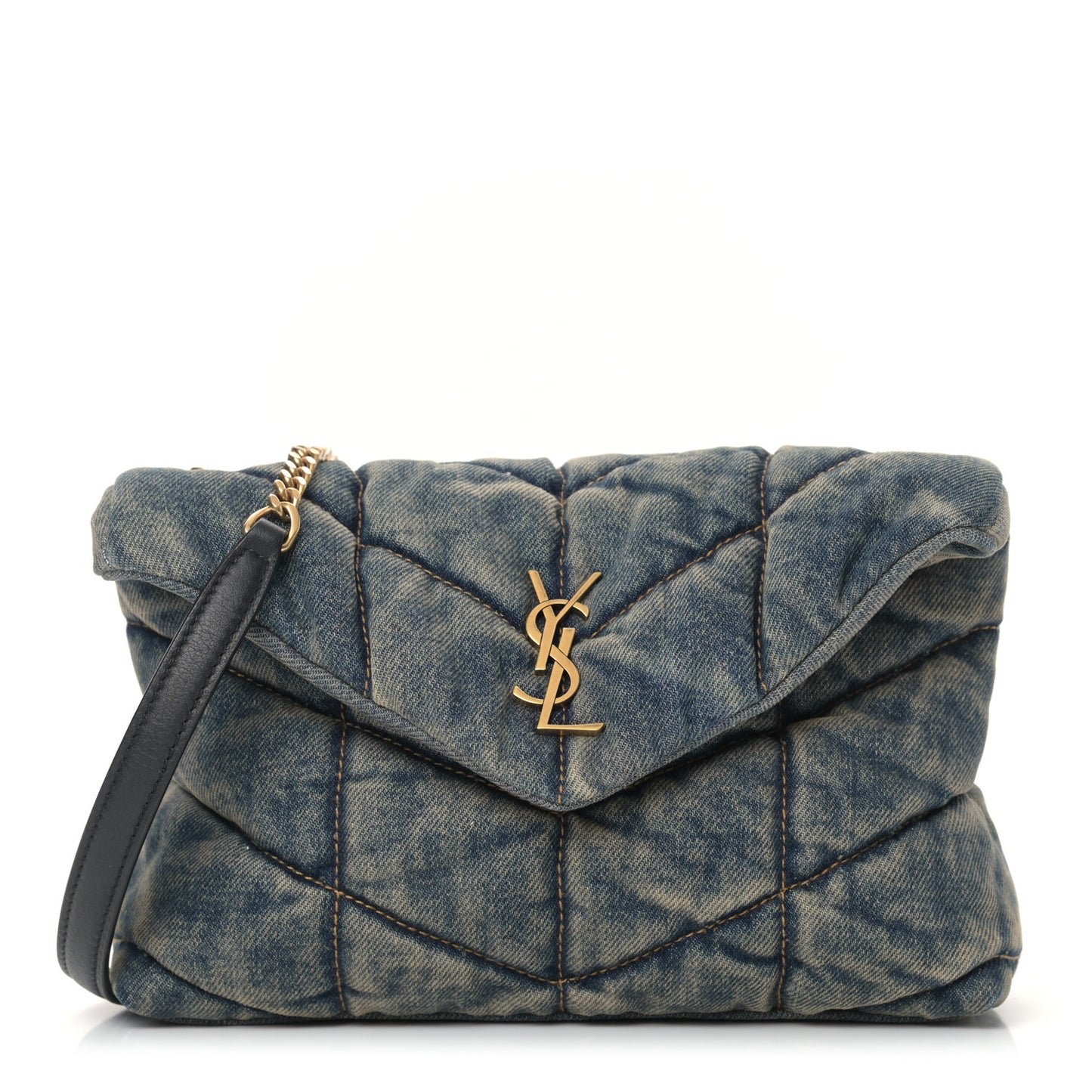 Denim Quilted Toy Loulou Puffer Monogram Chain Satchel Rodeo Blue