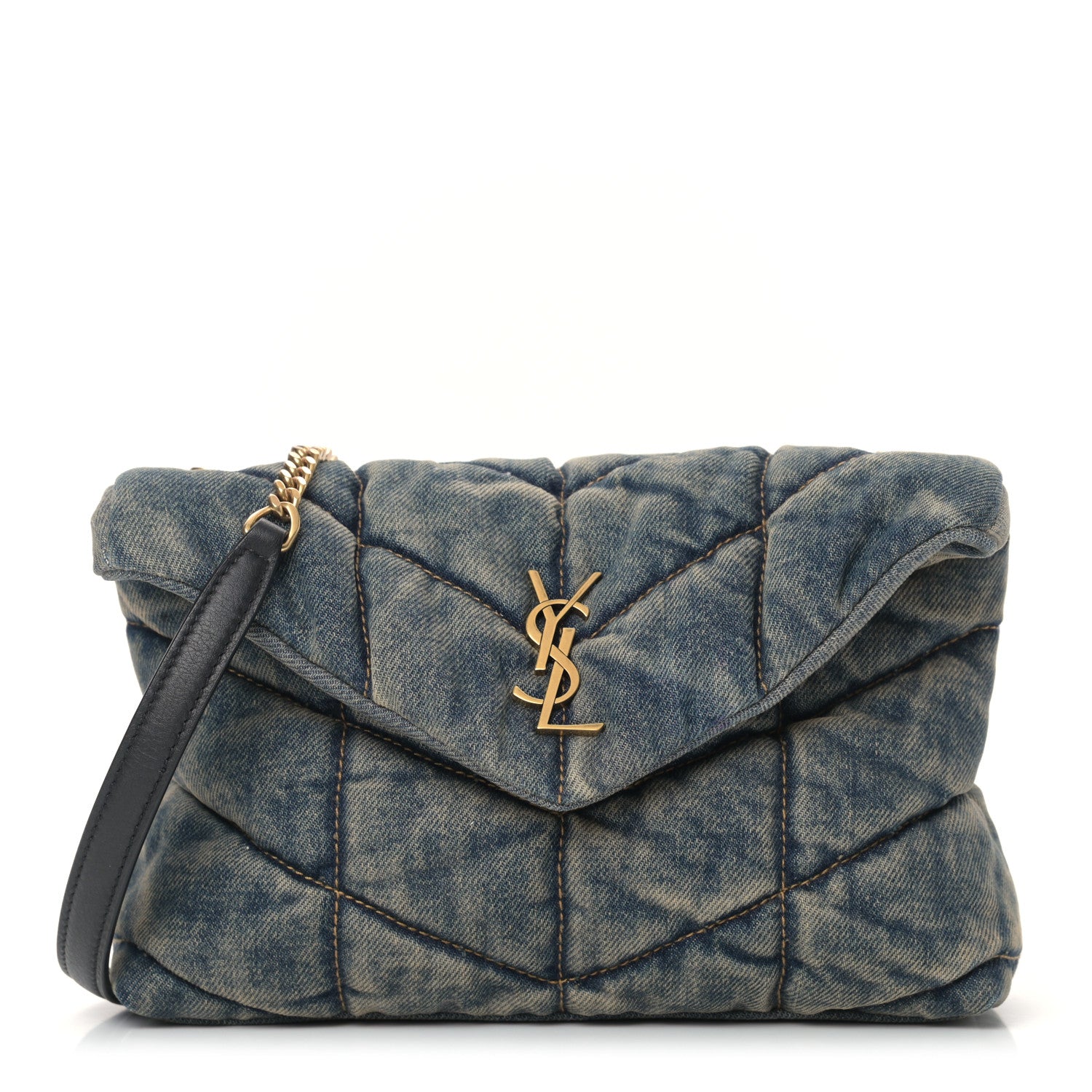 Saint Laurent Denim Quilted Toy Loulou Puffer Monogram Chain Satchel Rodeo Blue 1 of 9