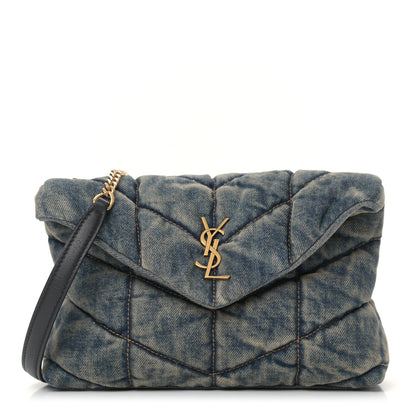 Saint Laurent Denim Quilted Toy Loulou Puffer Monogram Chain Satchel Rodeo Blue 1 of 9