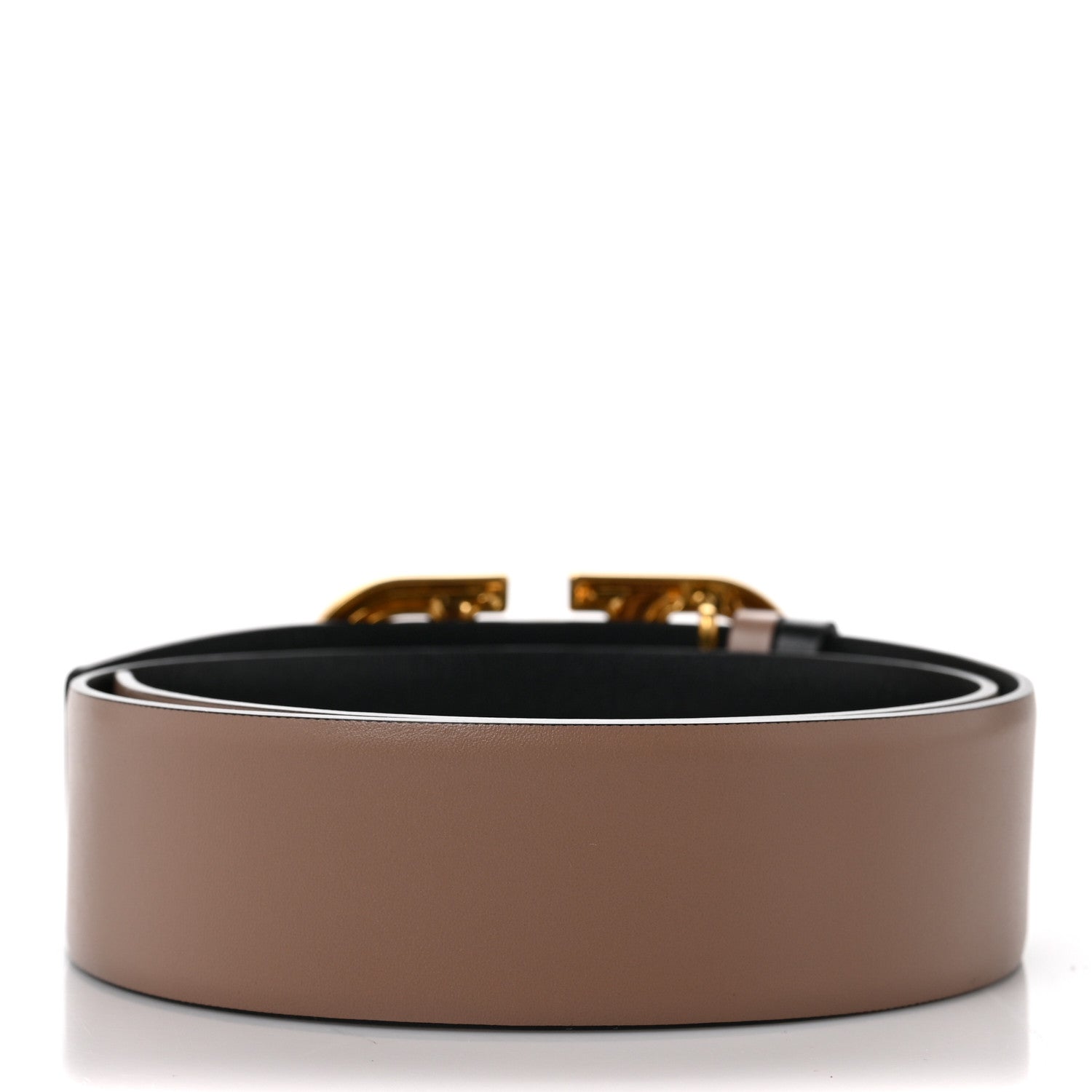 Valentino Garavani Glossy Calfskin VLogo Reversible 40mm Belt 65 26 Smokey Beige Black 2 of 4