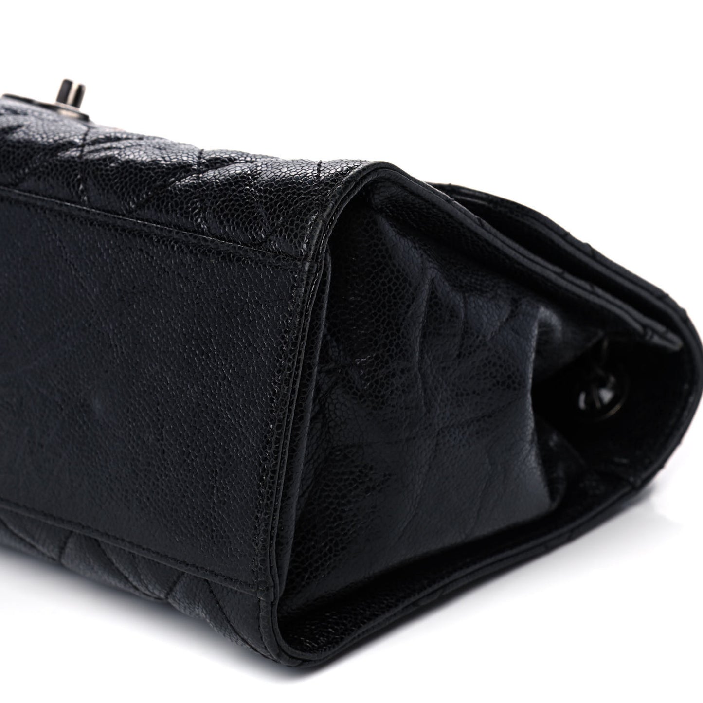 Crumpled Grained Calfskin Jumbo CC Crave Flap Black