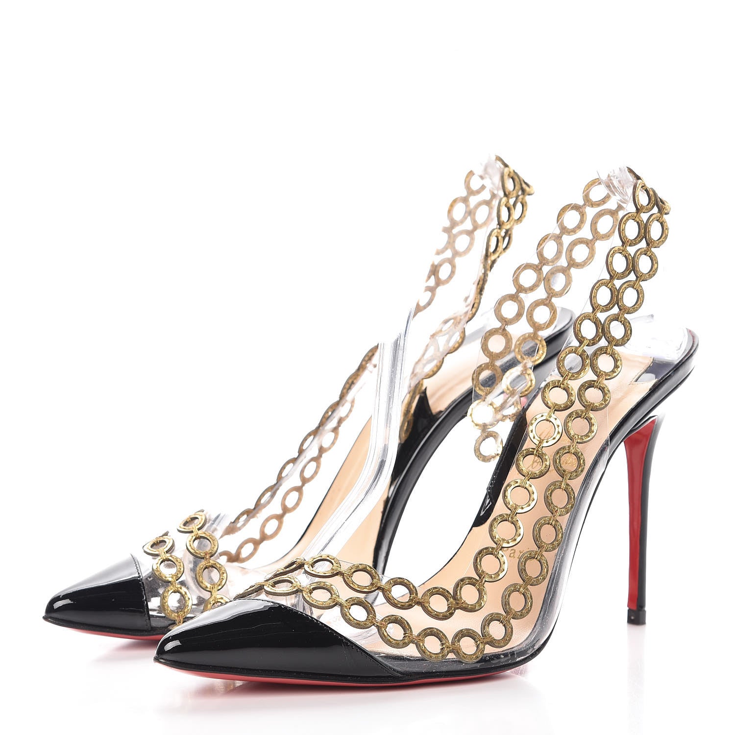 Christian Louboutin Patent PVC Malaika Half Dorsay 120 Pumps 37.5 Black Gold 3 of 14