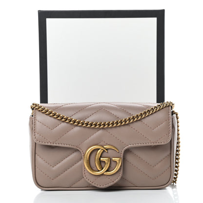 Gucci Calfskin Matelasse Super Mini GG Marmont Shoulder Bag Porcelain Rose 12 of 12