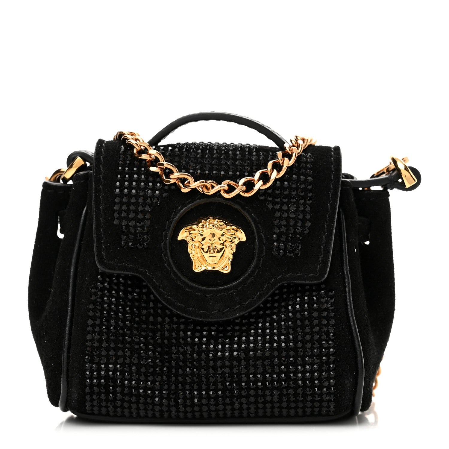 Versace Suede Crystal Studded Micro La Medusa Bag Black 1 of 9