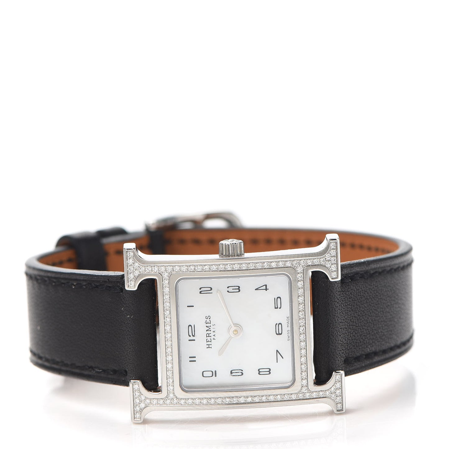 Stainless Steel Barenia Diamond Bezel Mother of Pearl 21mm Heure H Hour Quartz Watch Noir