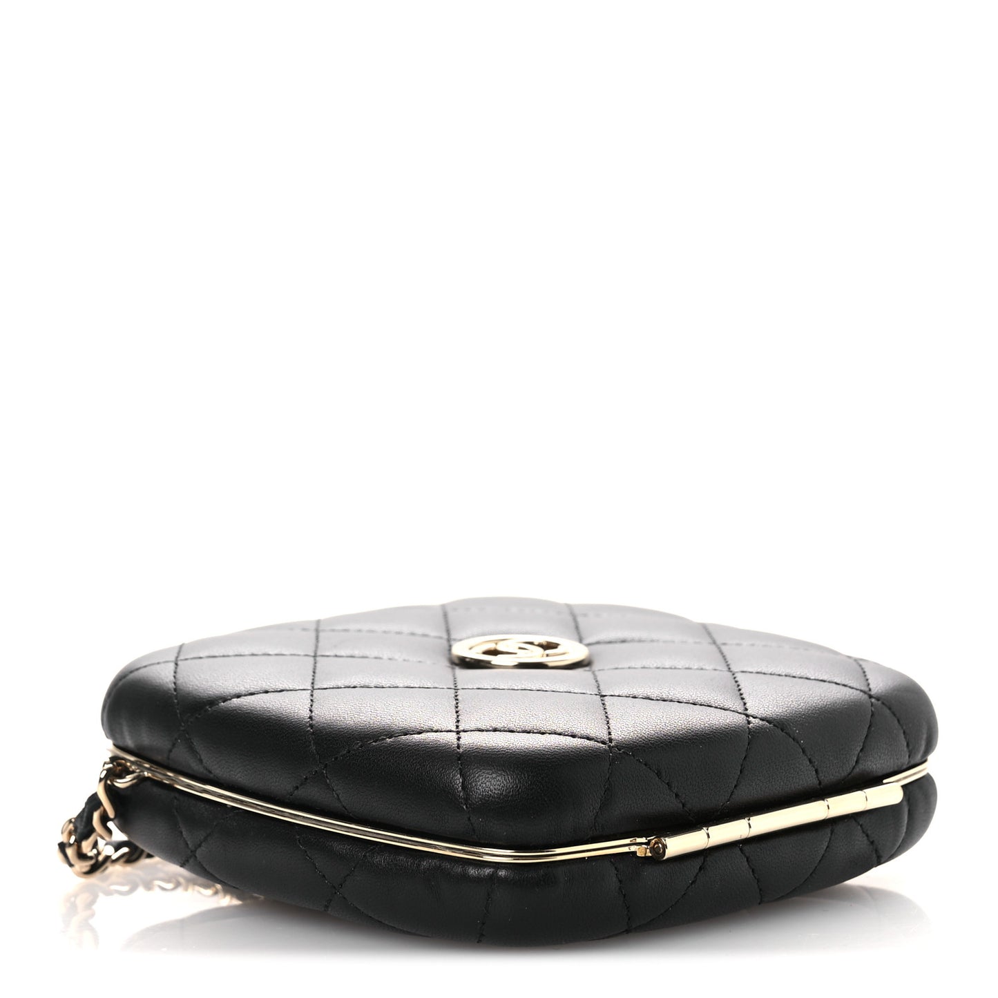 Lambskin Quilted Compact Vanity Case Purse With Chain Black
