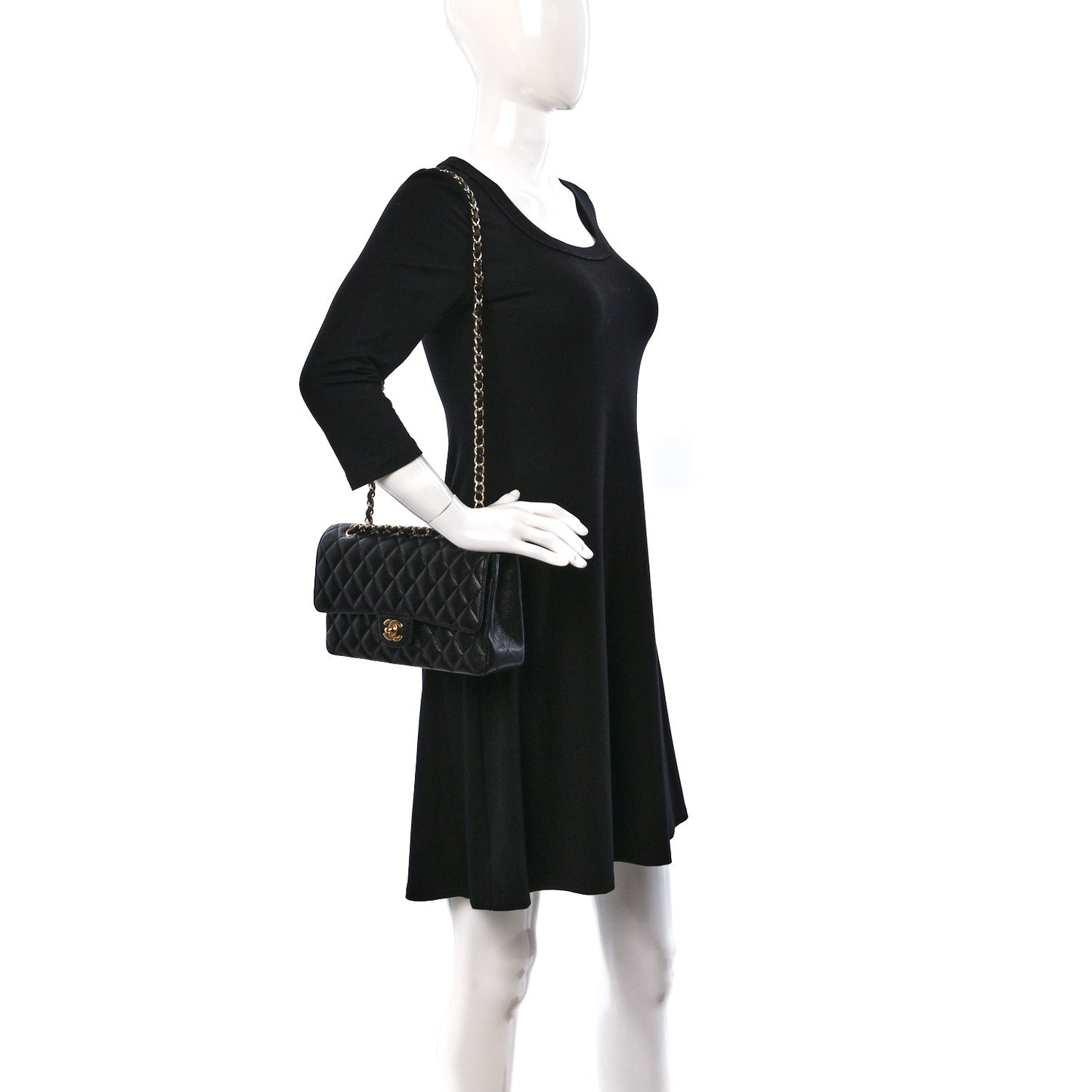 Caviar Quilted Medium Double Flap Black