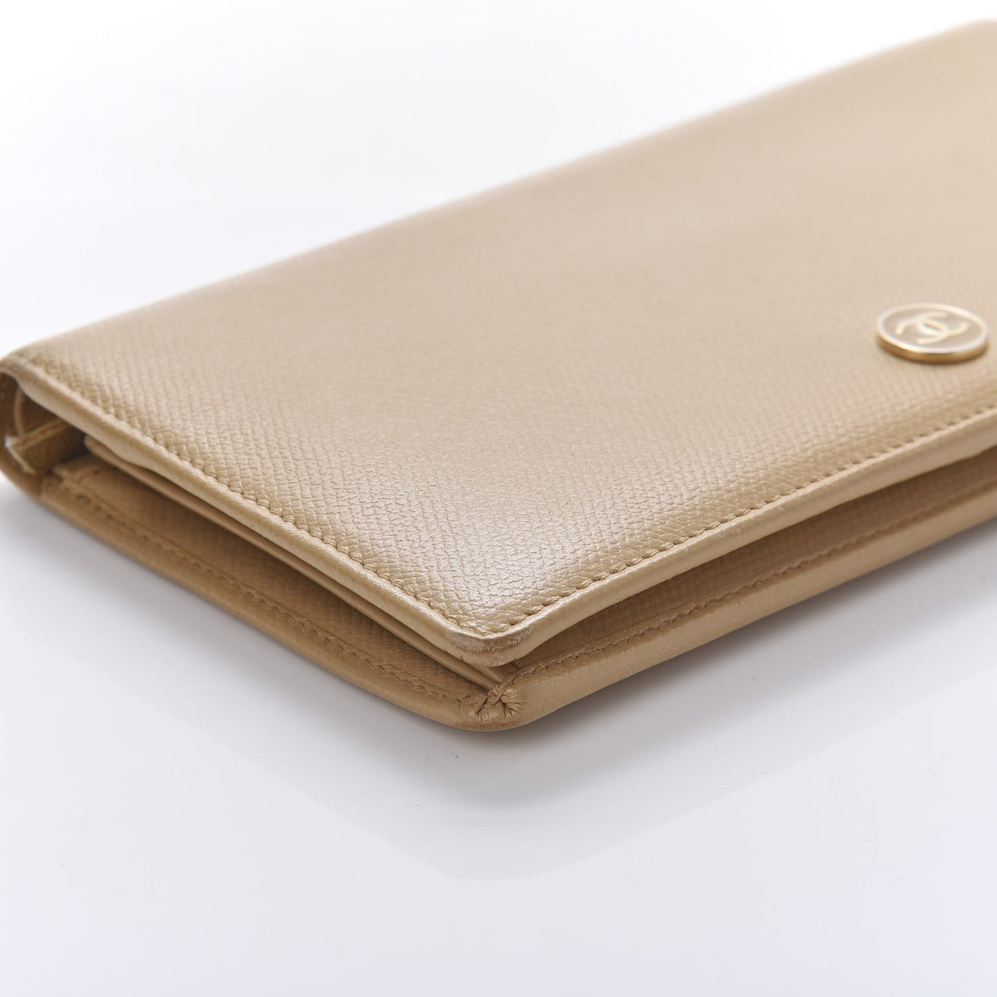 Grained Calfskin CC Button Yen Wallet Beige