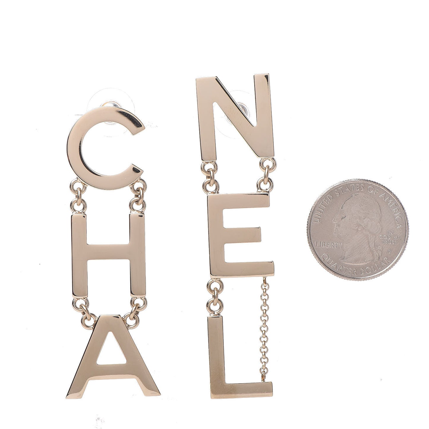 Metal Cha-Nel Logo Drop Earrings Gold