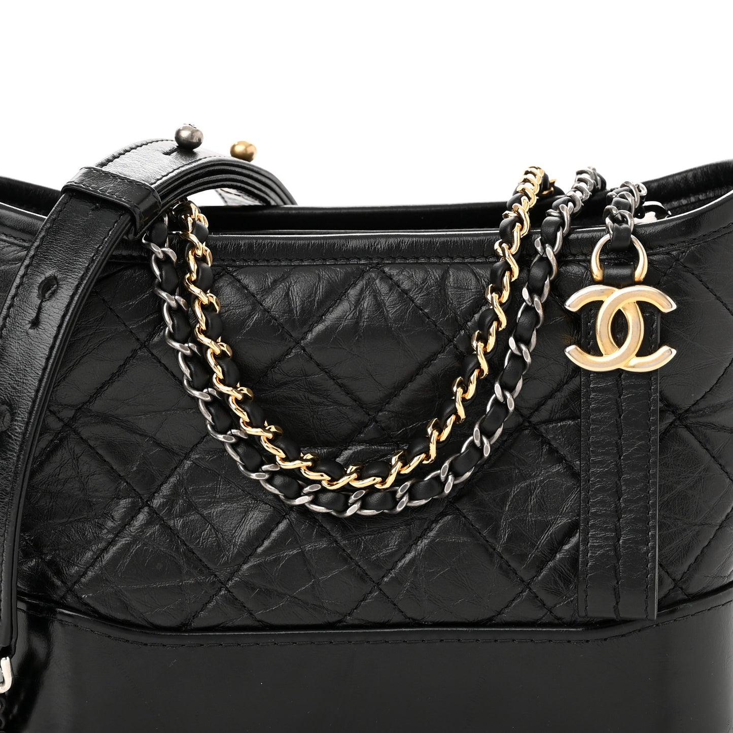 Aged Calfskin Quilted Small Gabrielle Hobo Black