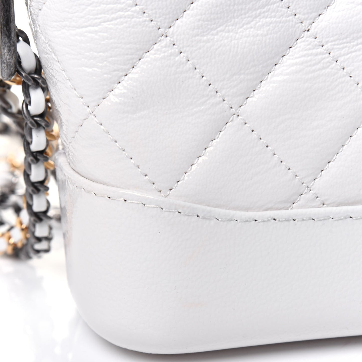 Patent Goatskin Quilted Small Gabrielle Hobo White
