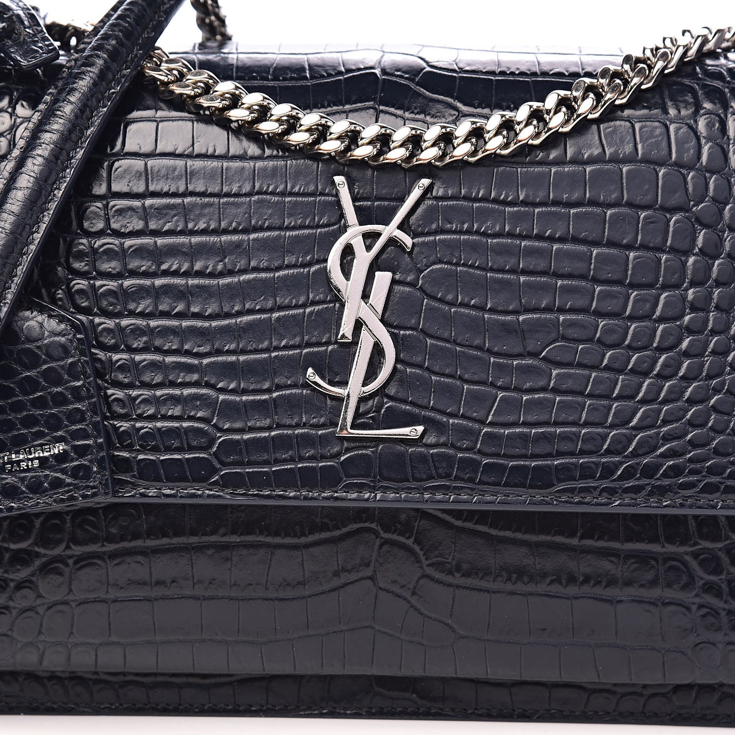Calfskin Crocodile Embossed Medium Monogram Sunset Navy