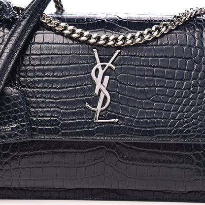 Saint Laurent Calfskin Crocodile Embossed Medium Monogram Sunset Navy 12 of 12