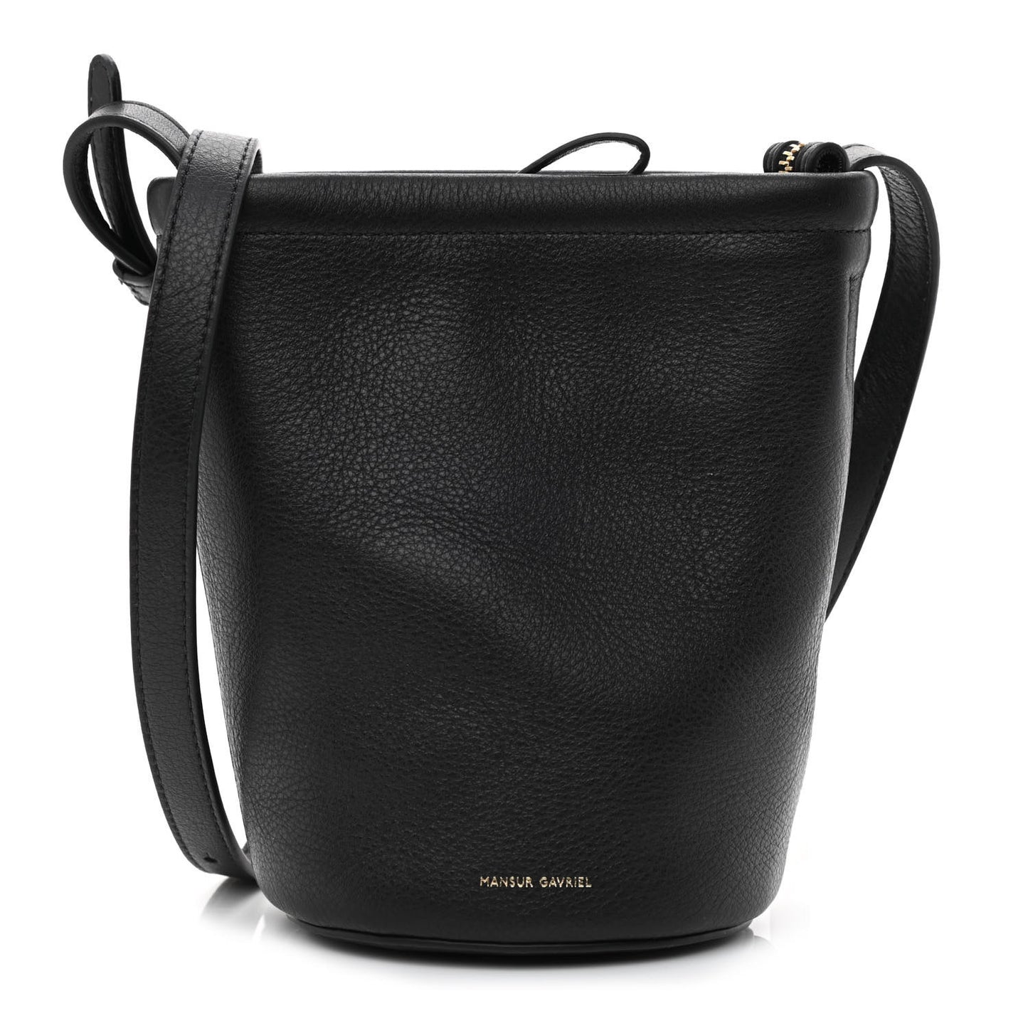Pebbled Calfskin Mini Zip Bucket Bag Black