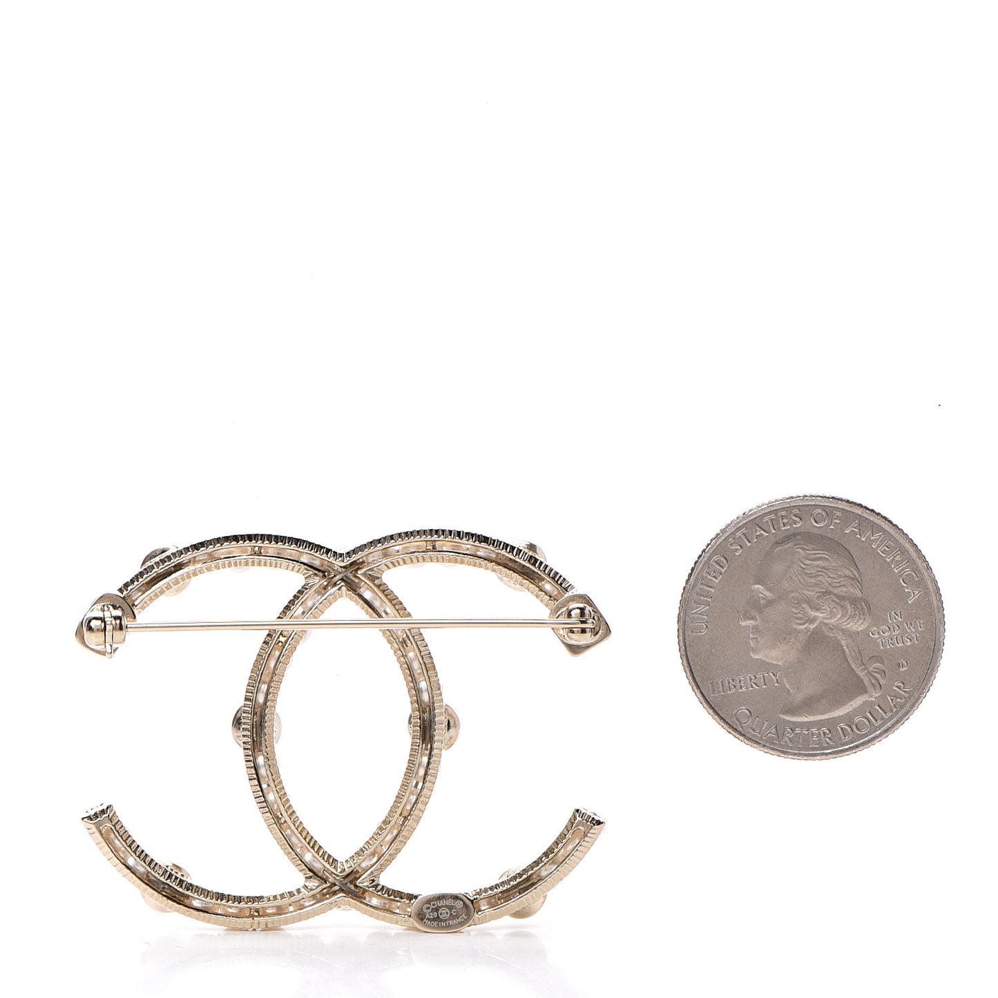 Pearl Crystal CC Brooch Gold