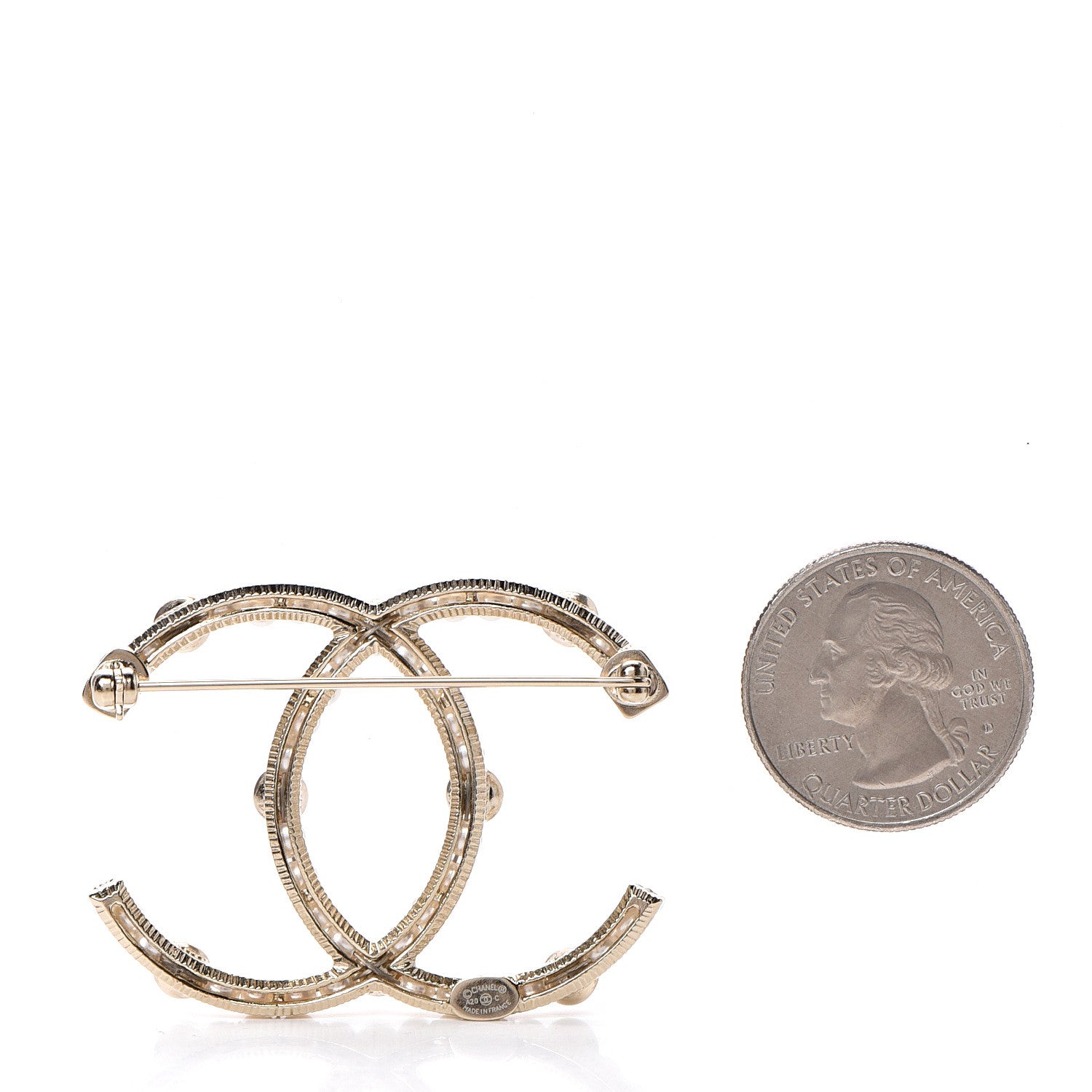 Chanel Pearl Crystal CC Brooch Gold 2 of 4