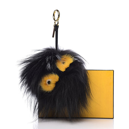 Fendi Fox Mink Rabbit Fur Vitello Flamingo Grimmy Monster Bag Bug Charm Black Giallo 4 of 4