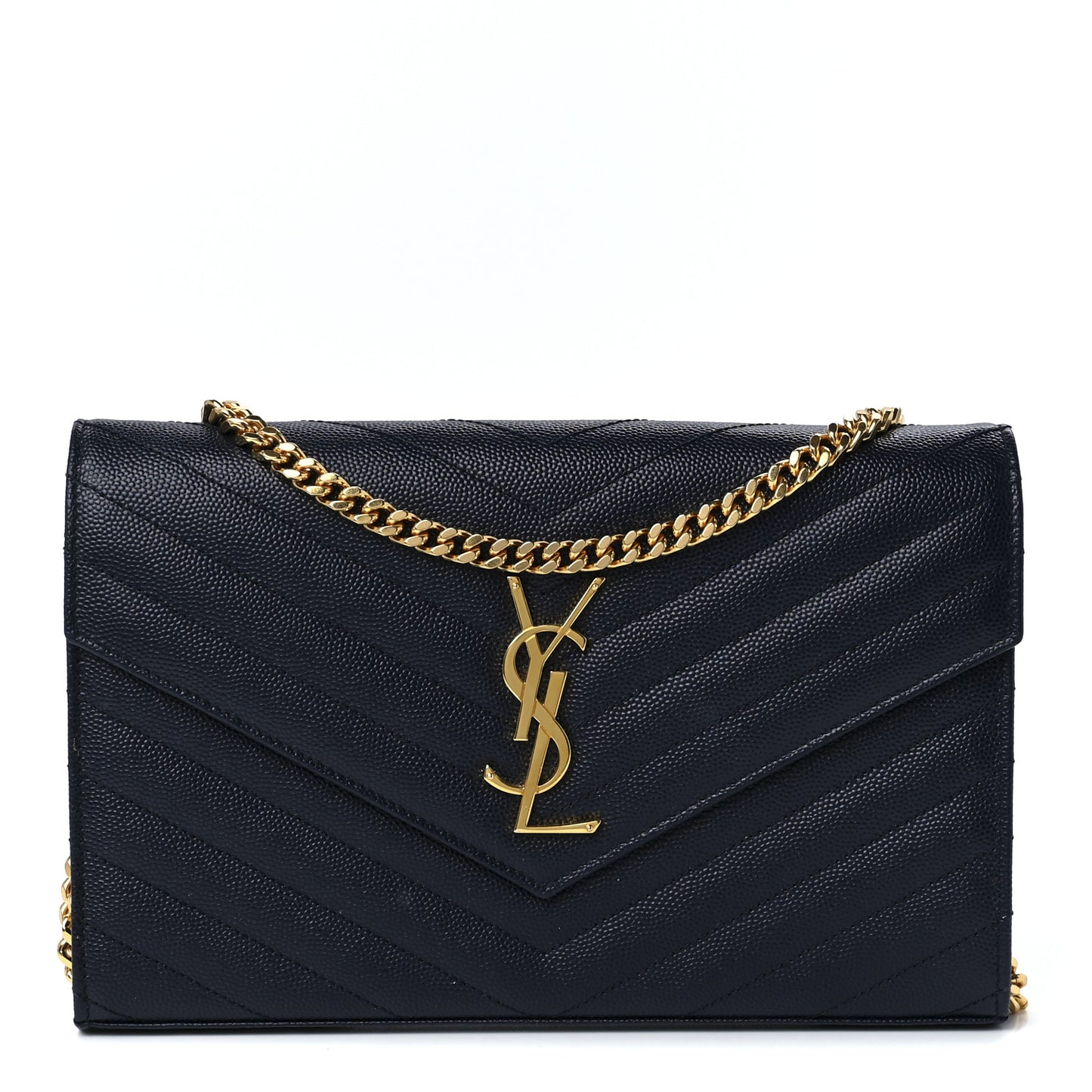 Grain De Poudre Matelasse Chevron Monogram Chain Wallet Deep Marine