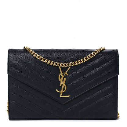 Saint Laurent Grain De Poudre Matelasse Chevron Monogram Chain Wallet Deep Marine 1 of 11
