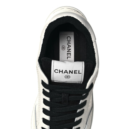 Chanel Grained Calfskin Fabric Womens Logo Sneakers 39 White Black 8 of 9