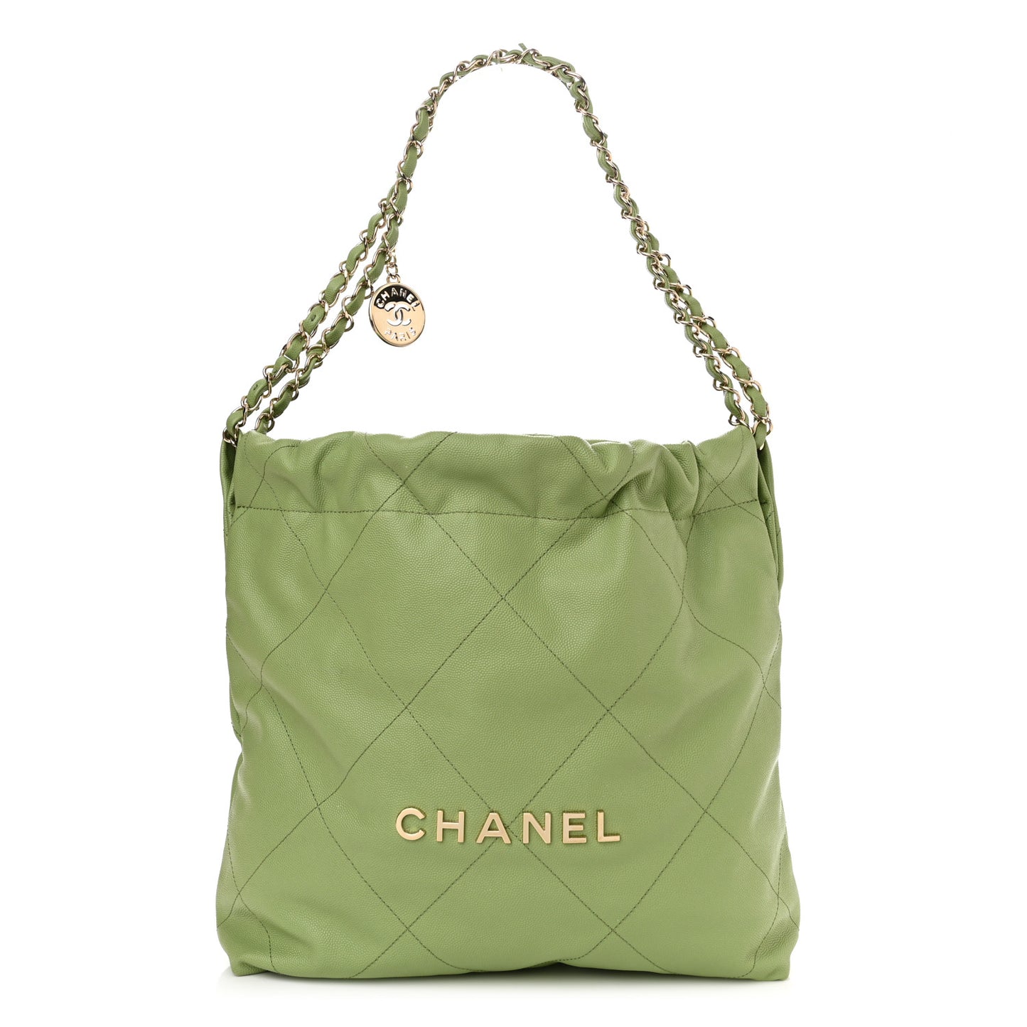 Shiny Caviar Quilted Small Chanel 22 Green