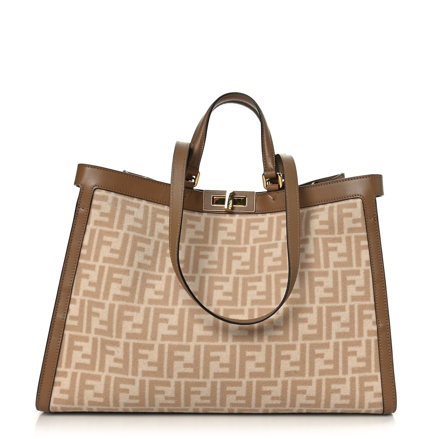 Wool Vitello King Seta FF 1974 Medium Peekaboo X-Tote Beige Cammello Sand