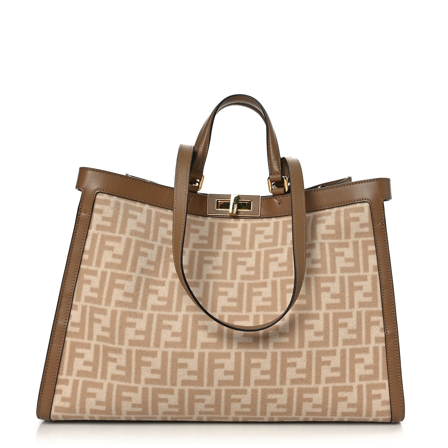 Fendi Wool Vitello King Seta FF 1974 Medium Peekaboo X-Tote Beige Cammello Sand 1 of 9