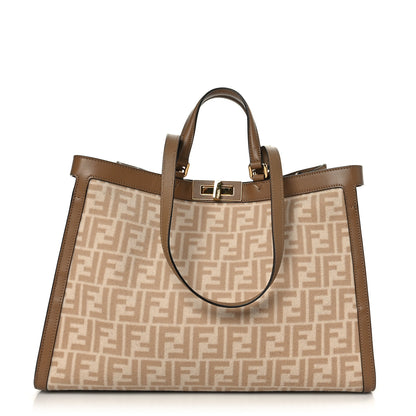 Fendi Wool Vitello King Seta FF 1974 Medium Peekaboo X-Tote Beige Cammello Sand 1 of 9