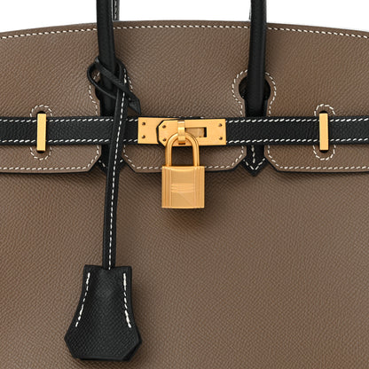 Hermes Epsom Horseshoe Birkin 25 Etoupe Black 8 of 11