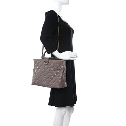 Chanel Glazed Calfskin Quilted Gold Bar Tote Dark Grey 2 of 11