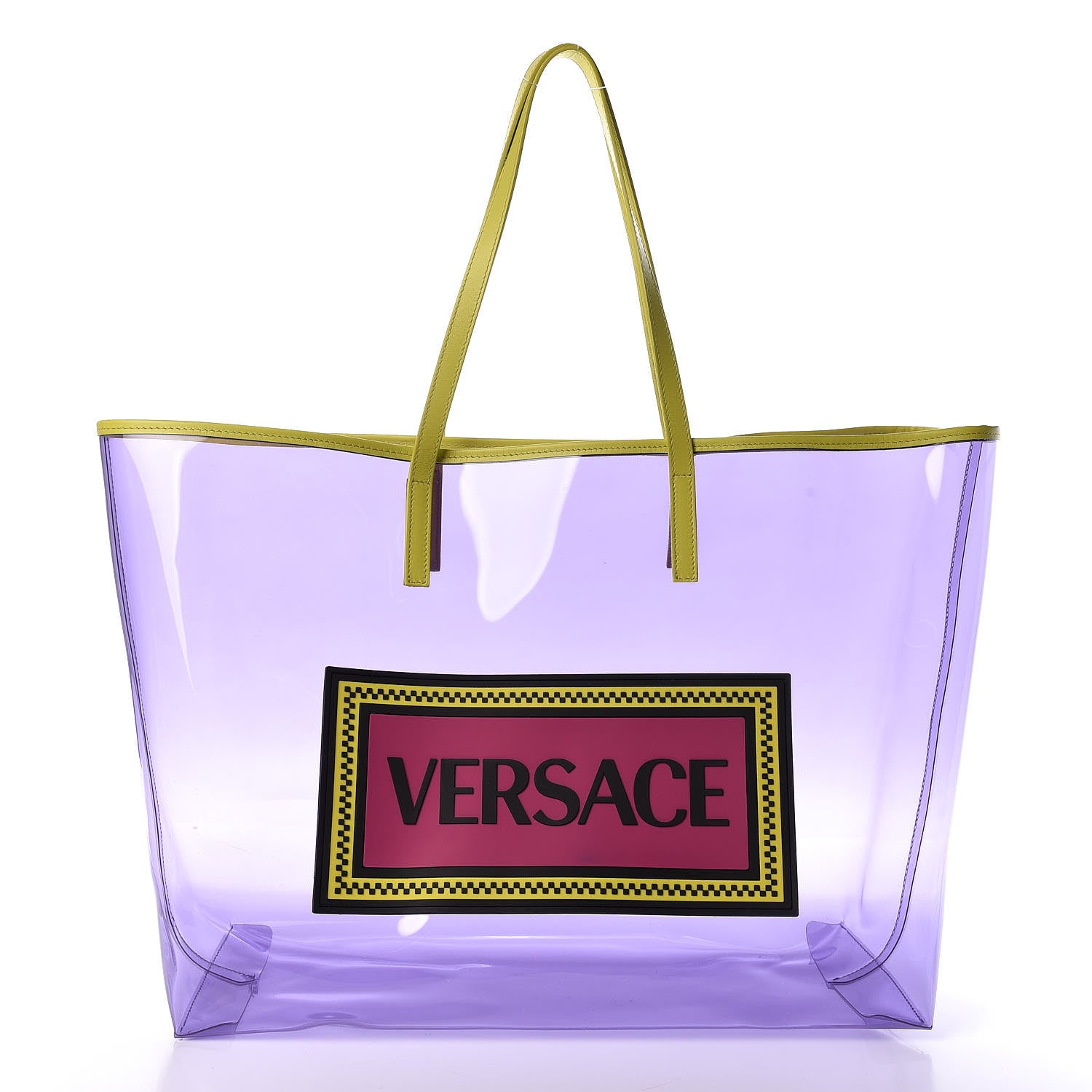 Versace Vinyl Calfskin 90s Logo Tote Purple Yellow 3 of 9