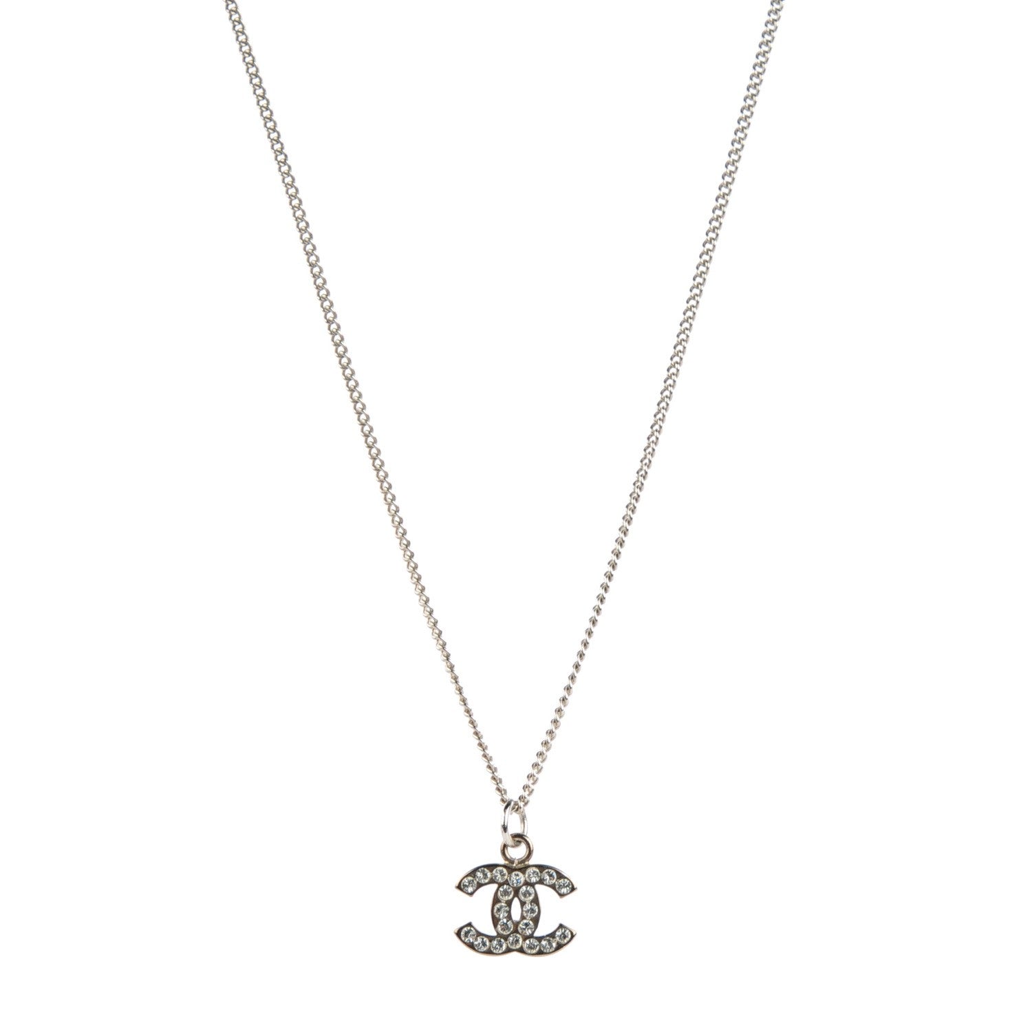 Chanel Crystal Timeless CC Necklace Silver 1 of 4