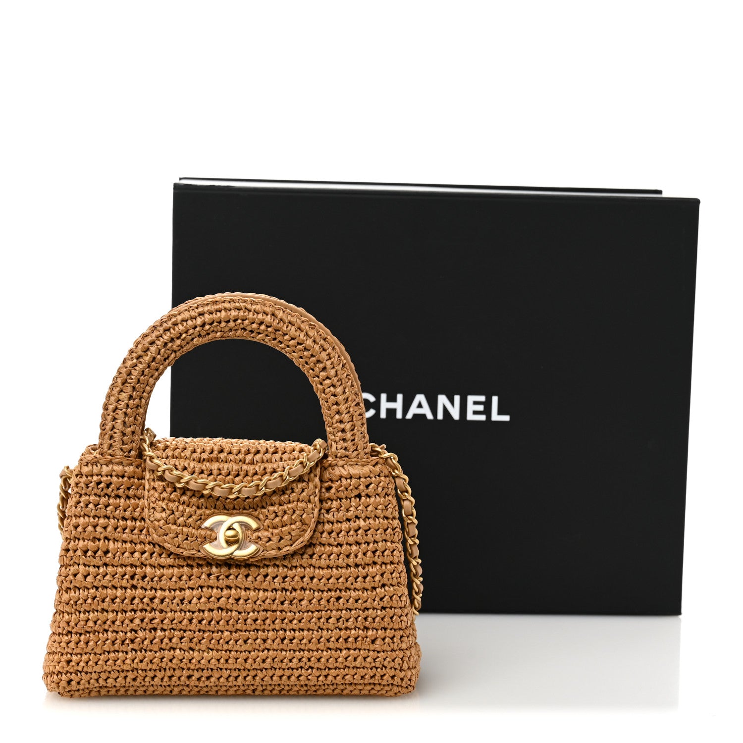 Chanel Braided Raffia Nano Kelly Flap Bag Dark Beige 11 of 11