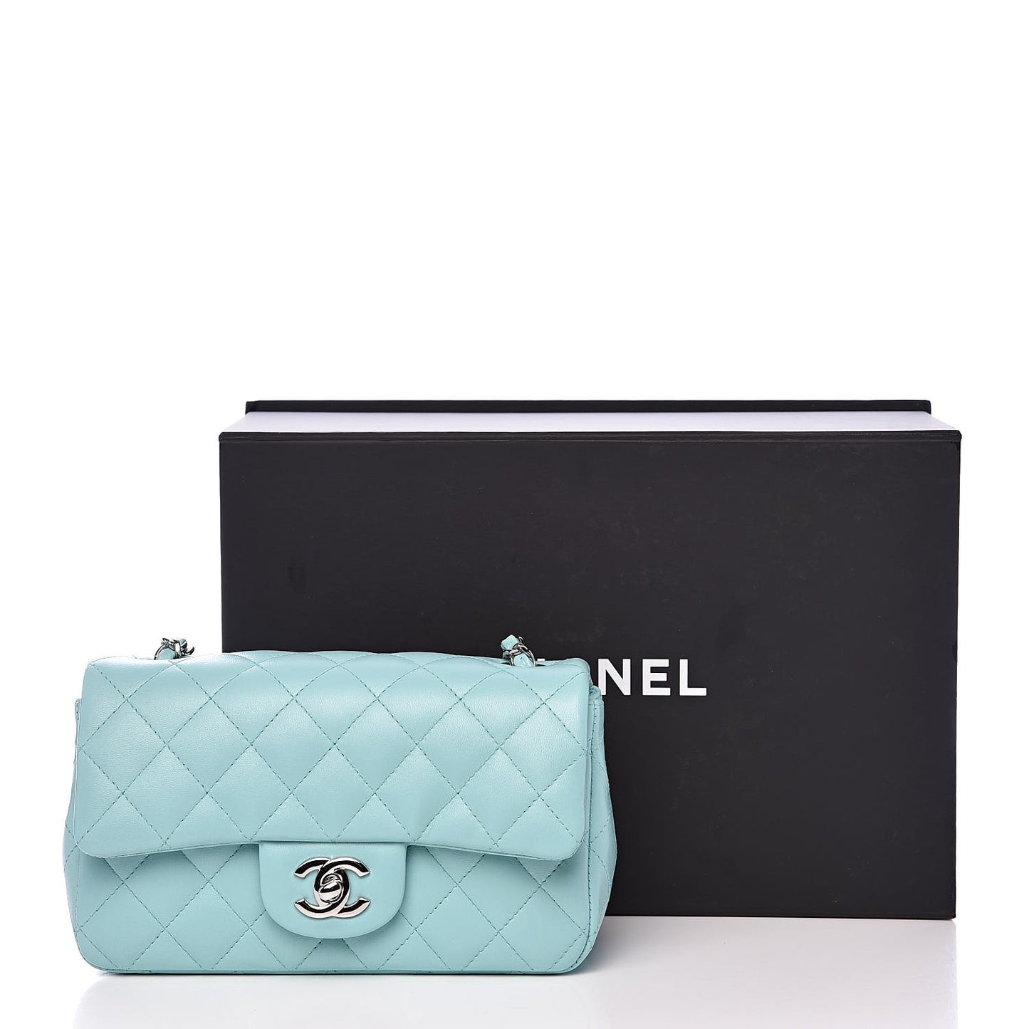 Lambskin Quilted Mini Rectangular Flap Light Blue