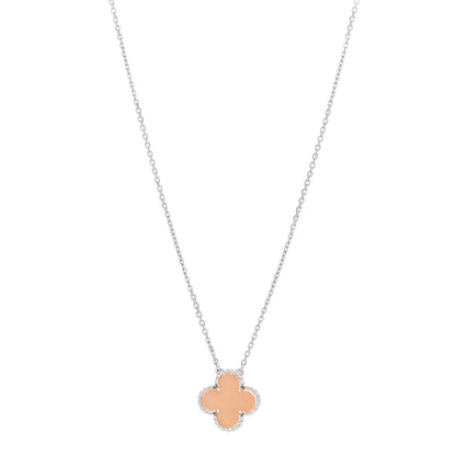 Van Cleef & Arpels 18K White Gold Pink Opal Vintage Alhambra Pendant Necklace 1 of 5