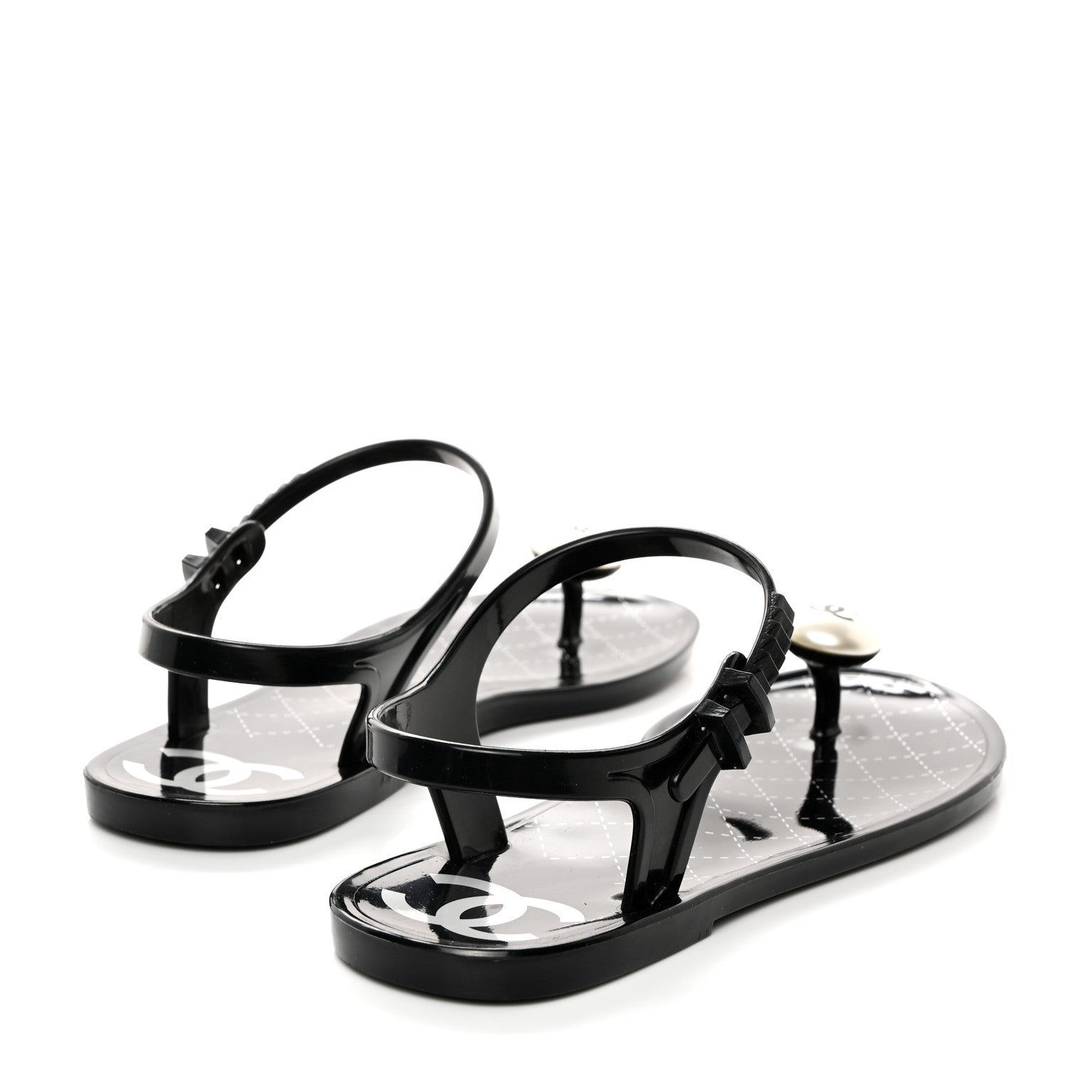 Chanel PVC CC Pearl Thong Sandals 37 Black 4 of 9