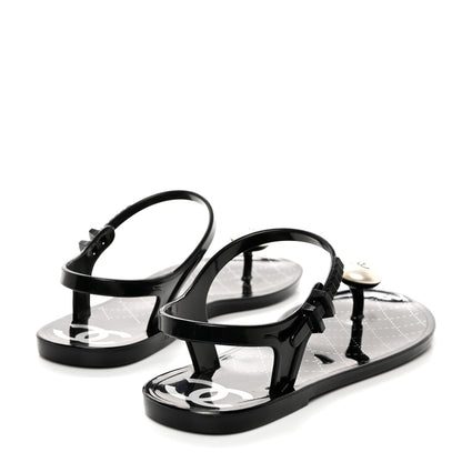 Chanel PVC CC Pearl Thong Sandals 37 Black 4 of 9