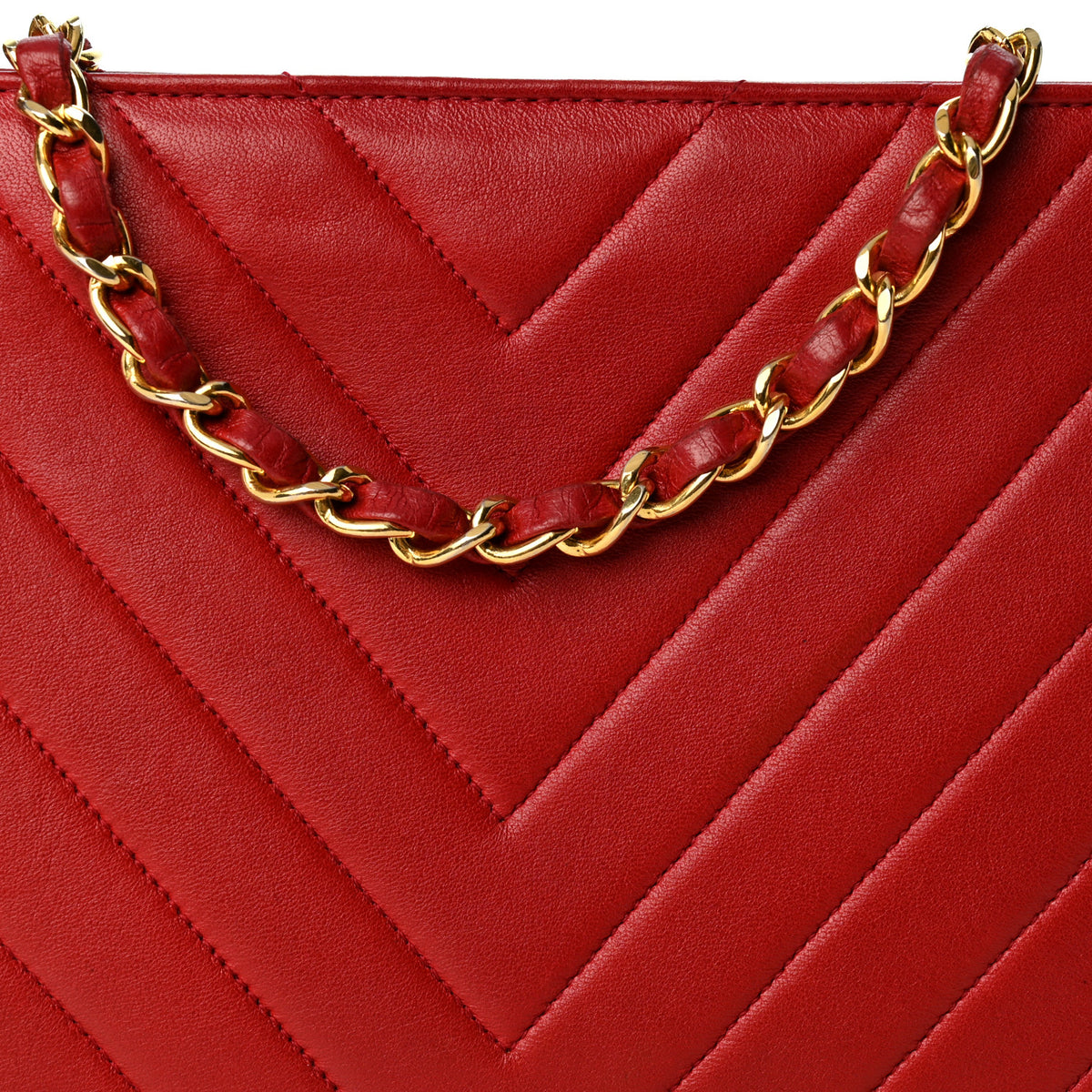 Lambskin Chevron Small Shoulder Bag Red