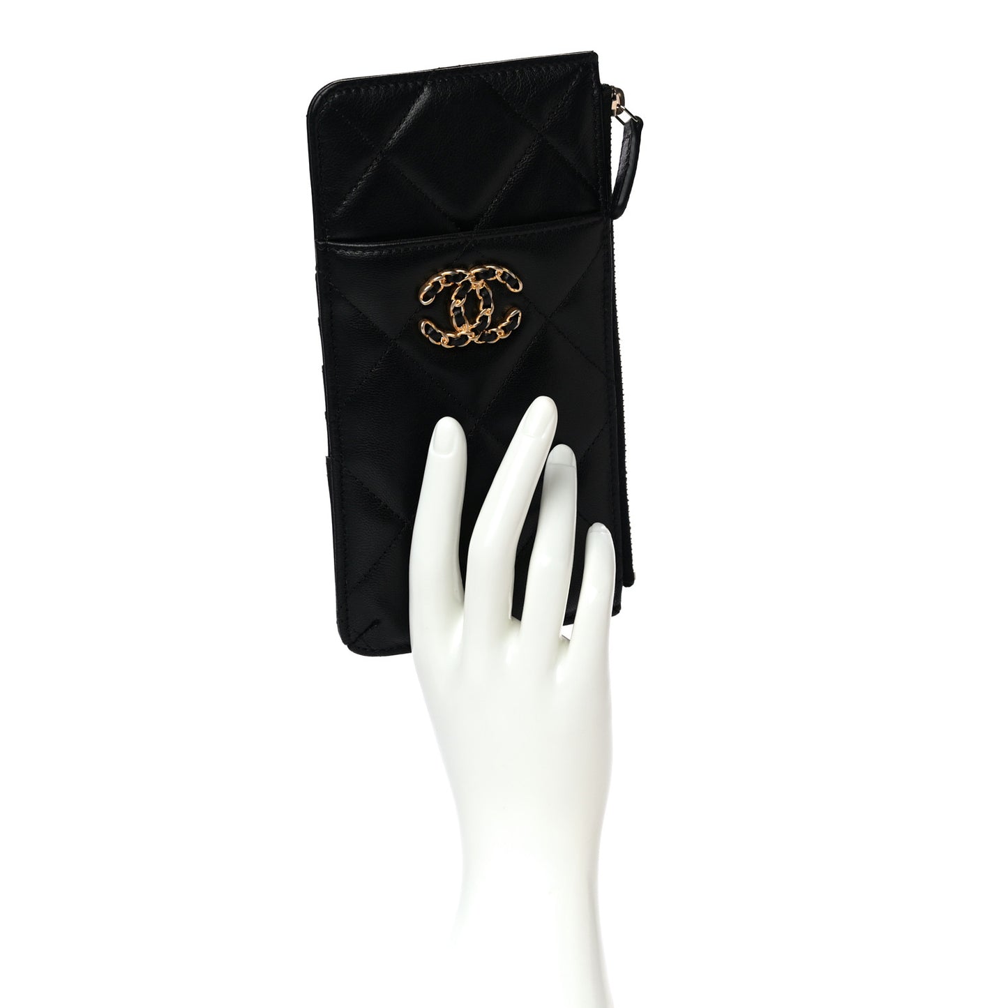 Goatskin Quilted Chanel 19 Flat Wallet Pouch Black