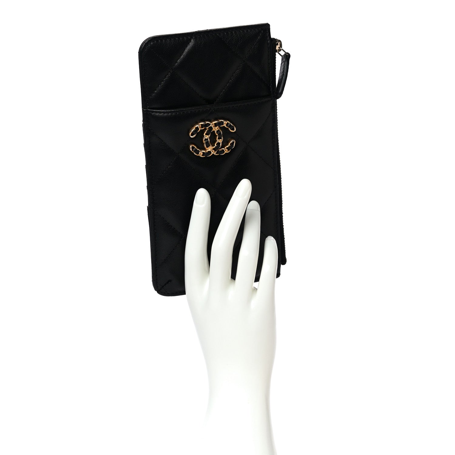 Chanel Goatskin Quilted Chanel 19 Flat Wallet Pouch Black 2 of 15
