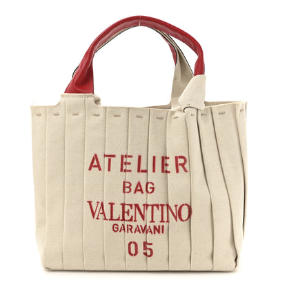 Valentino Garavani Canvas Atelier 05 Plisse Edition Medium Tote Bag Naturale 1 of 14