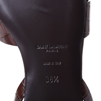 Saint Laurent Calfskin Crocodile Embossed Tribute 05 Ankle Strap Sandals 38.5 Moro 8 of 11