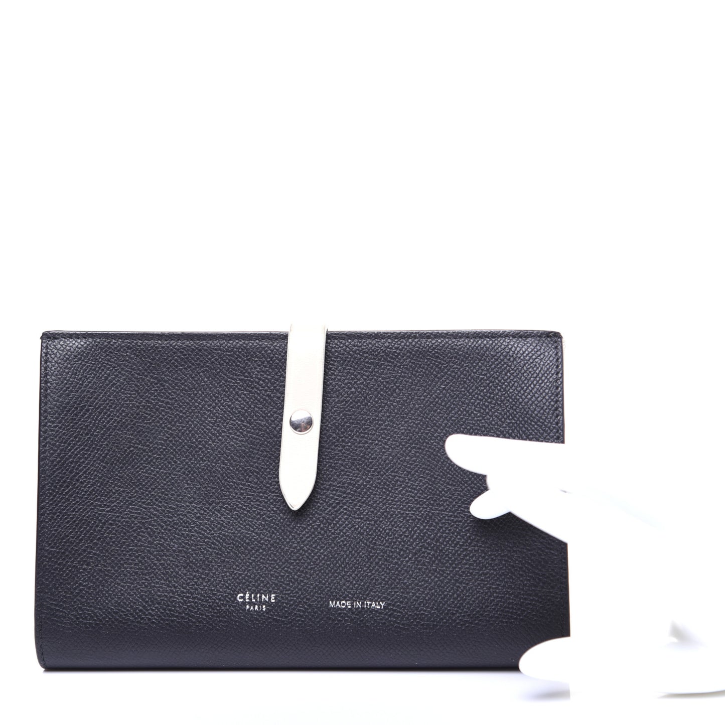 Grained Calfskin Large Multifunction Strap Wallet Black Chalk