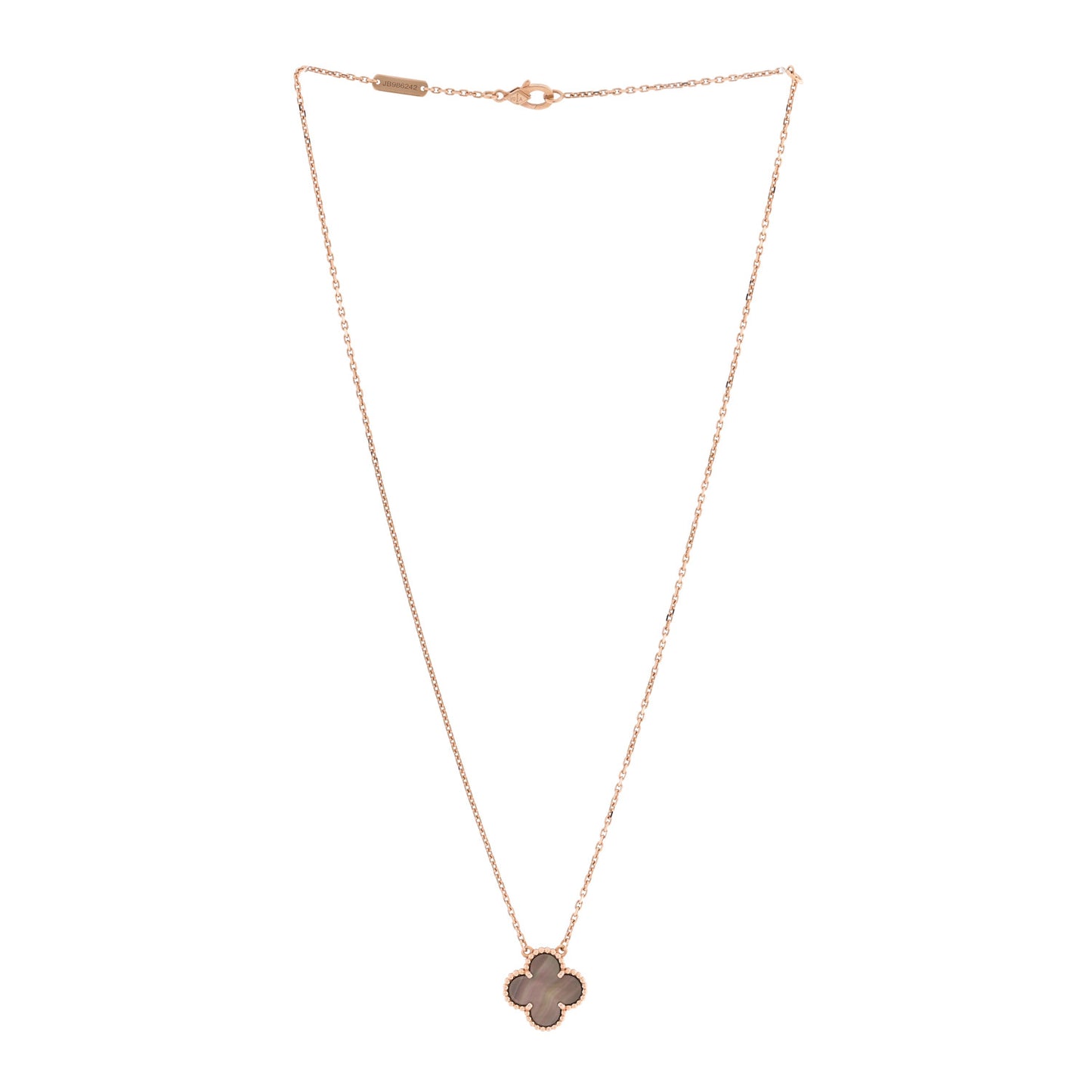 18K Rose Gold Gray Mother of Pearl Vintage Alhambra Pendant Necklace