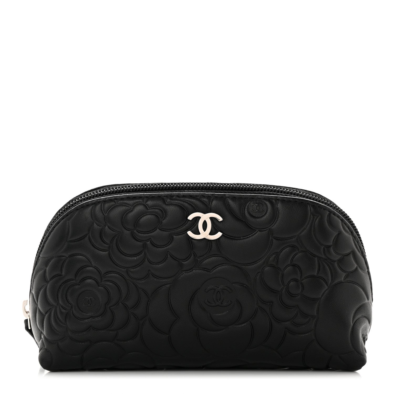 Chanel Lambskin Camellia Embossed Cosmetic Case Black 1 of 12