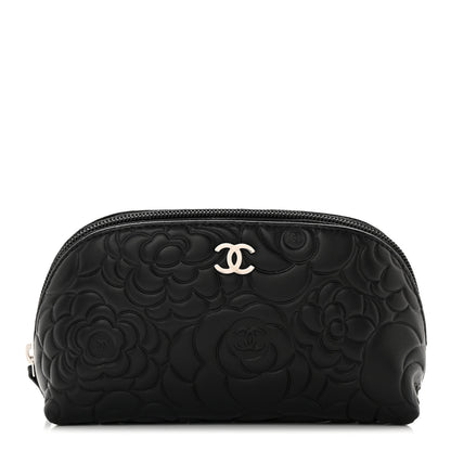 Chanel Lambskin Camellia Embossed Cosmetic Case Black 1 of 12