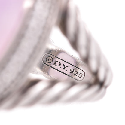 David Yurman Sterling Silver Pink Agate Diamond Signature Oval Ring 55 7.25 5 of 5