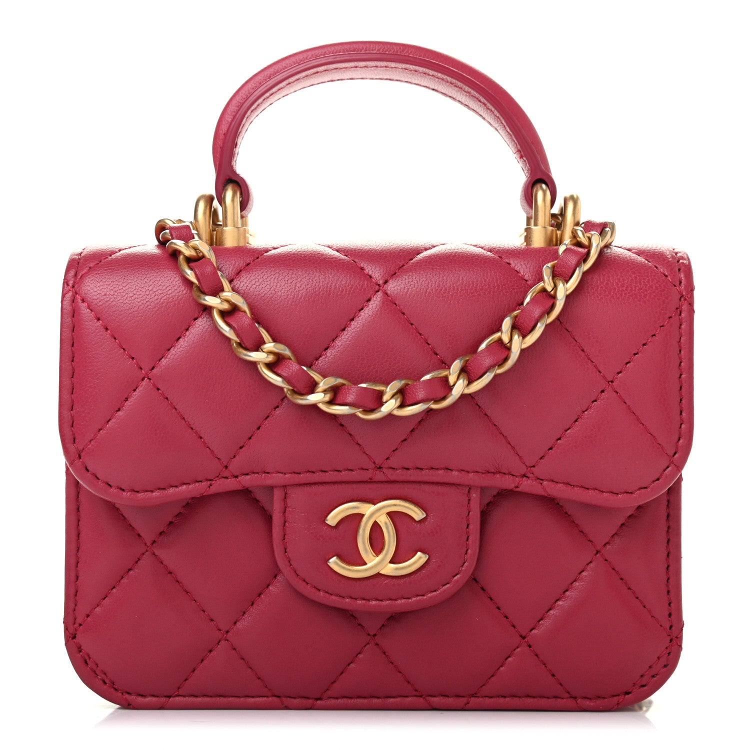 Chanel Lambskin Quilted Top Handle Flap Coin Purse With Chain Dark Pink 1 of 7