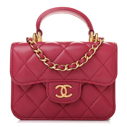 Chanel Lambskin Quilted Top Handle Flap Coin Purse With Chain Dark Pink 1 of 7