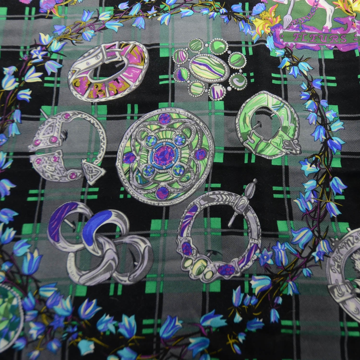 Hermes Cashmere Silk Fleurs d Ecosse Shawl Scarf 140 2 of 9